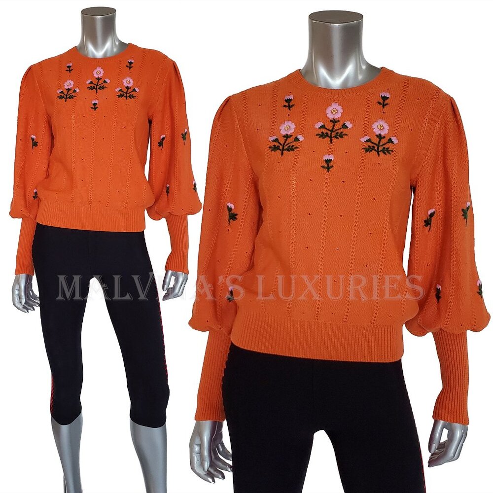 GUCCI SWEATER ORANGE WOOL BLEND FLORAL EMBROIDERED JUMPER sz XS EXTRA SMALL - Picture 6 of 16